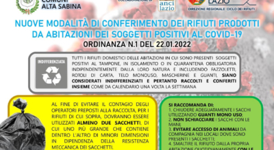 Nuove modalità di conferimento dei rifiuti prodotti da abitazioni dei soggetti positivi al COVID-19